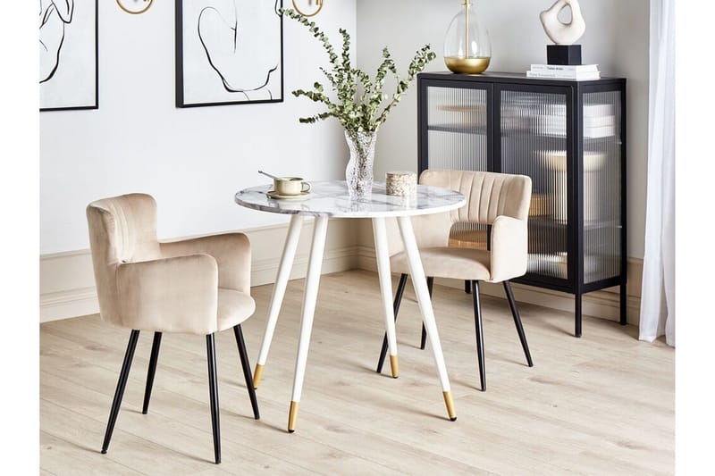 Wellon Lite Rundt Spisebord 80 cm med Marmor- og Metallutseende - Hvit|Gull - Møbler - Bord - Spisebord & kjøkkenbord