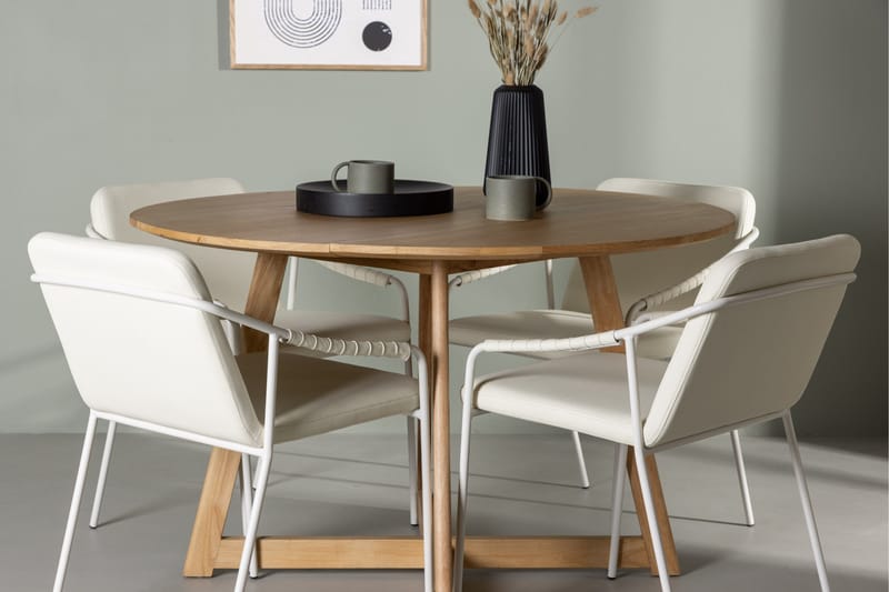 Yakidon Spisegruppe 120 cm Rund med 4 Tvista Stoler - Beige - Møbler - Bord - Spisegrupper