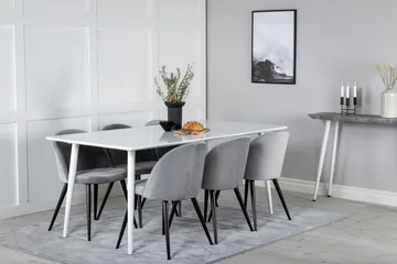 Ypas Spisegruppe 180 cm inkl. 6 Valeri Stoler - Hvit/Fløyel/Lysegrå/Svart - Møbler - Bord - Spisegrupper