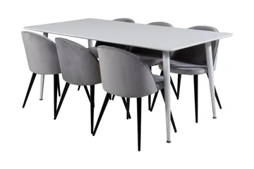 Ypas Spisegruppe 180 cm inkl. 6 Valeri Stoler - Hvit/Fløyel/Lysegrå/Svart - Møbler - Bord - Spisegrupper