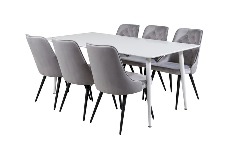 Ypas Spisegruppe 180cm inkl. 6 Valera Lyx Stoler, Fløyel/Hvit/Svart/Grå