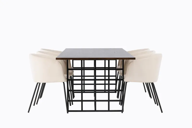 Ystad Spisegruppe 220 cm Rektangulær med 6 Berit Stoler - Beige - Møbler - Bord - Spisegrupper