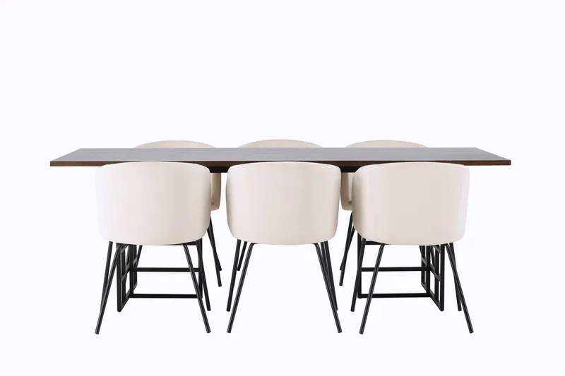 Ystad Spisegruppe 220 cm Rektangulær med 6 Berit Stoler, Beige