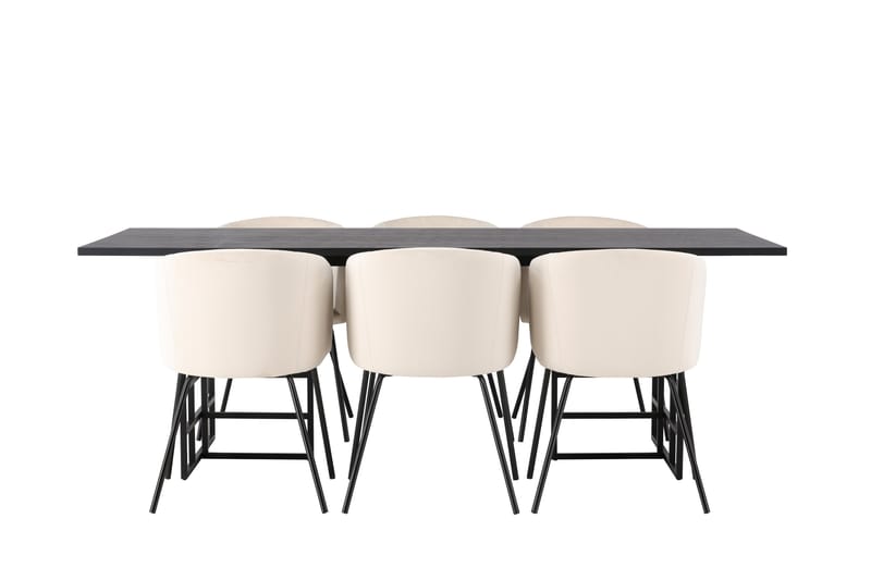 Ystad Spisegruppe 220 cm Rektangulær med 6 Berit Stoler, Beige