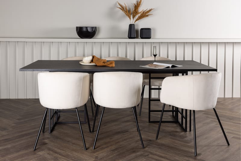 Ystad Spisegruppe 220 cm Rektangulær med 6 Berit Stoler - Beige - Møbler - Bord - Spisegrupper