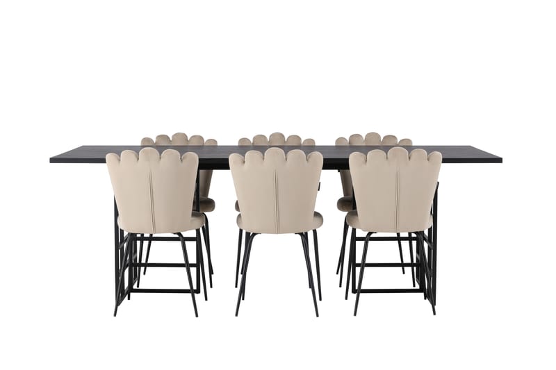 Ystad Spisegruppe 220 cm Rektangulær med 6 Limhamn Stoler, Beige
