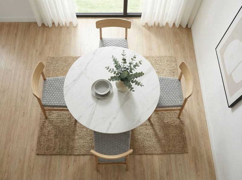 Zelnor rundt spisebord 120 cm med sinteret steinplate i marmorlook - hvit marmorlook valnøttlook - Møbler - Bord - Spisebord & kjøkkenbord