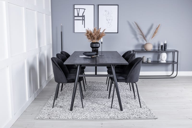 Zenazmi forlengbar spisegruppe 195 cm inkl. 6 Foyos stoler - Svart - Møbler - Bord - Spisegrupper