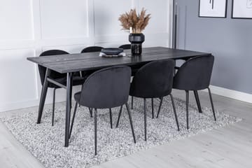 Zenazmi forlengbar spisegruppe 195 cm inkl. 6 Foyos stoler - Svart - Møbler - Bord - Spisegrupper
