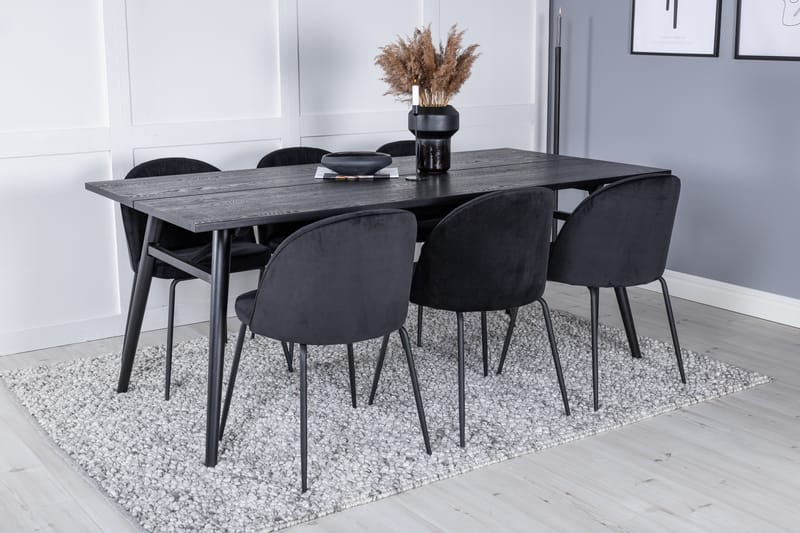 Zenazmi forlengbar spisegruppe 195 cm inkl. 6 Foyos stoler - Svart - Møbler - Bord - Spisegrupper