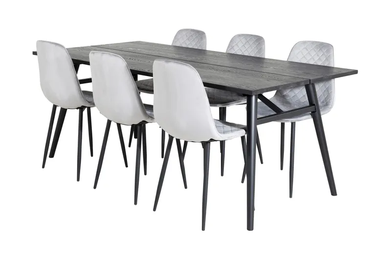Zenazmi forlengbar spisegruppe 195 cm inkl. 6 Ypas stoler, Svart/Grå