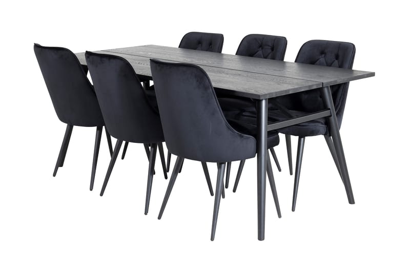 Zenazmi spisegruppe 195 cm inkl. 6 Valera Lyx fløyelsstoler, Svart