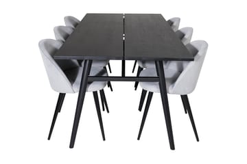Zenazmi spisegruppe 195 cm inkl. 6 Valeri kordfløyelsstoler - Svart/Grå - Møbler - Bord - Spisegrupper