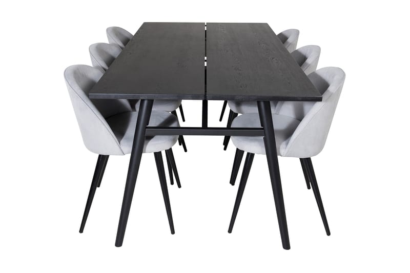 Zenazmi spisegruppe 195 cm inkl. 6 Valeri kordfløyelsstoler - Svart/Grå - Møbler - Bord - Spisegrupper