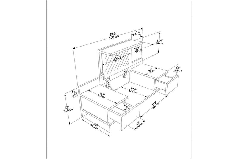 Zenn Sminkebord 100 cm - Antrasitt - Møbler - Bord - Sminkebord & toalettbord - Sminkebord med speil
