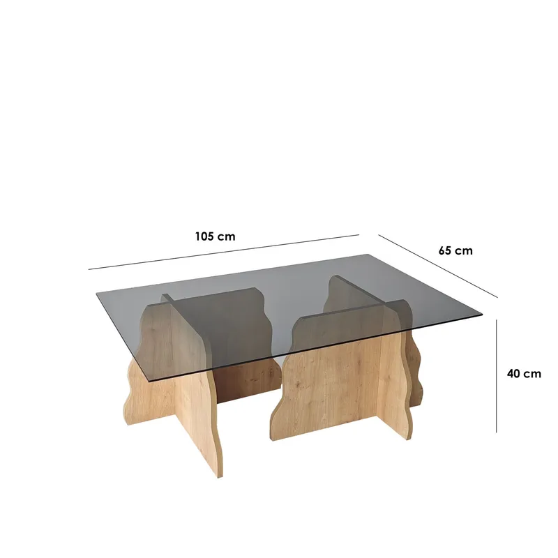Zevric sofabord 65x105 cm rektangulært glass - Safir Eik og Røkt - Møbler - Bord - Sofabord