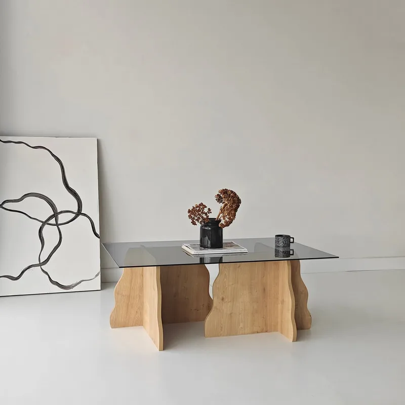 Zevric sofabord 65x105 cm rektangulært glass - Safir Eik og Røkt - Møbler - Bord - Sofabord
