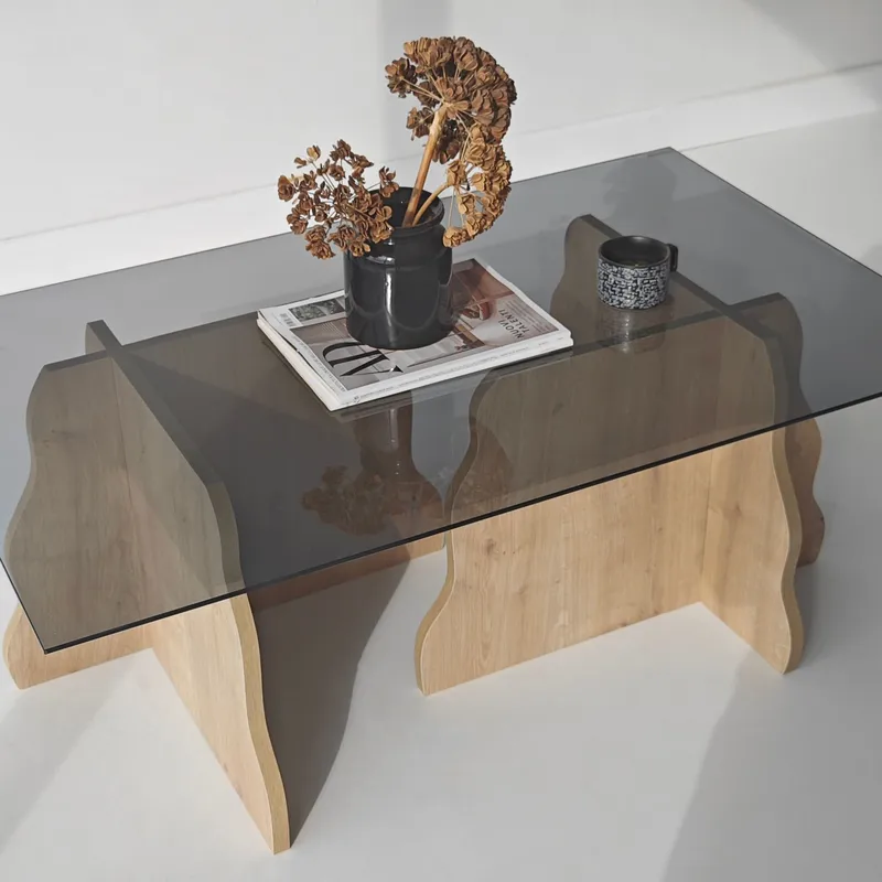 Zevric sofabord 65x105 cm rektangulært glass - Safir Eik og Røkt - Møbler - Bord - Sofabord