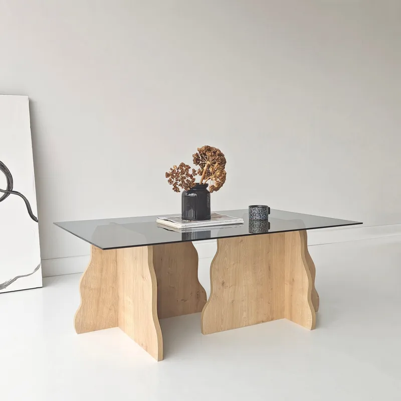 Zevric sofabord 65x105 cm rektangulært glass - Safir Eik og Røkt - Møbler - Bord - Sofabord