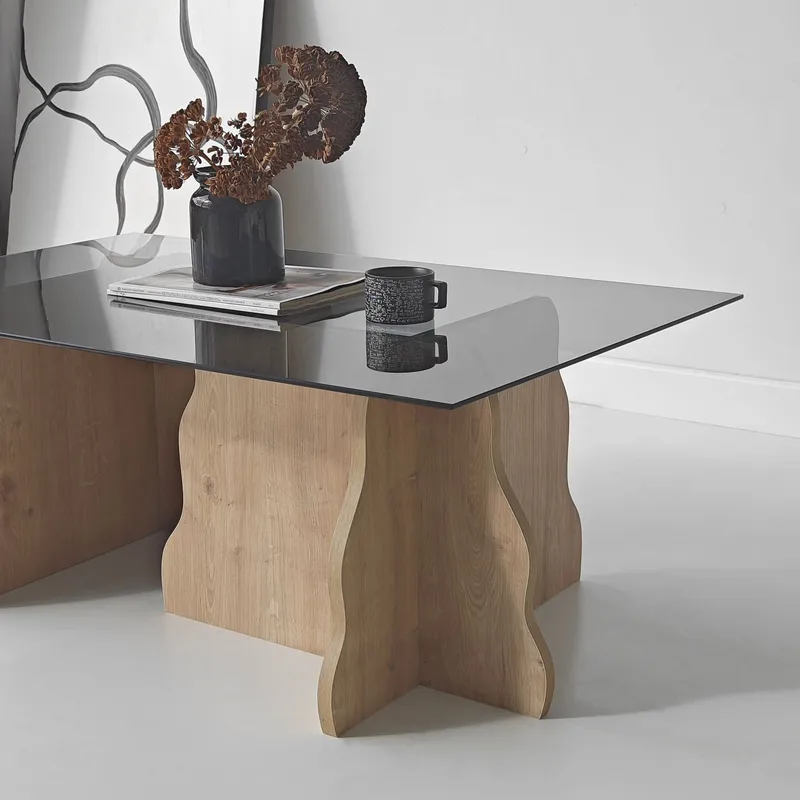 Zevric sofabord 65x105 cm rektangulært glass - Safir Eik og Røkt - Møbler - Bord - Sofabord