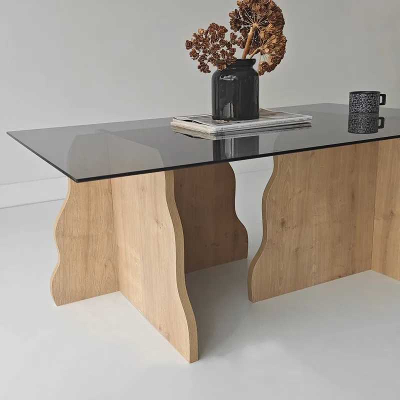 Zevric sofabord 65x105 cm rektangulært glass - Safir Eik og Røkt - Møbler - Bord - Sofabord