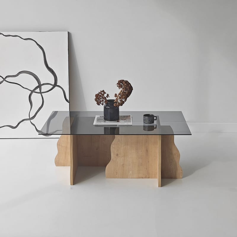 Zevric sofabord 65x105 cm rektangulært glass - Safir Eik og Røkt - Møbler - Bord - Sofabord