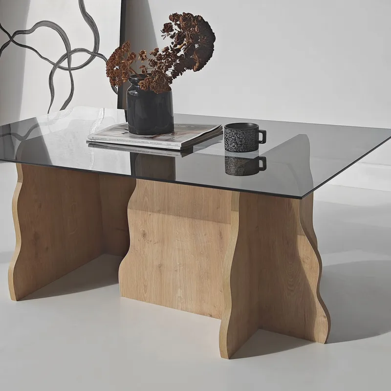 Zevric sofabord 65x105 cm rektangulært glass - Safir Eik og Røkt - Møbler - Bord - Sofabord
