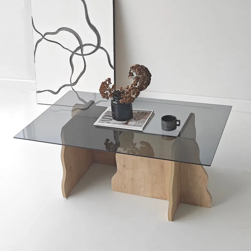 Zevric sofabord 65x105 cm rektangulært glass - Safir Eik og Røkt - Møbler - Bord - Sofabord