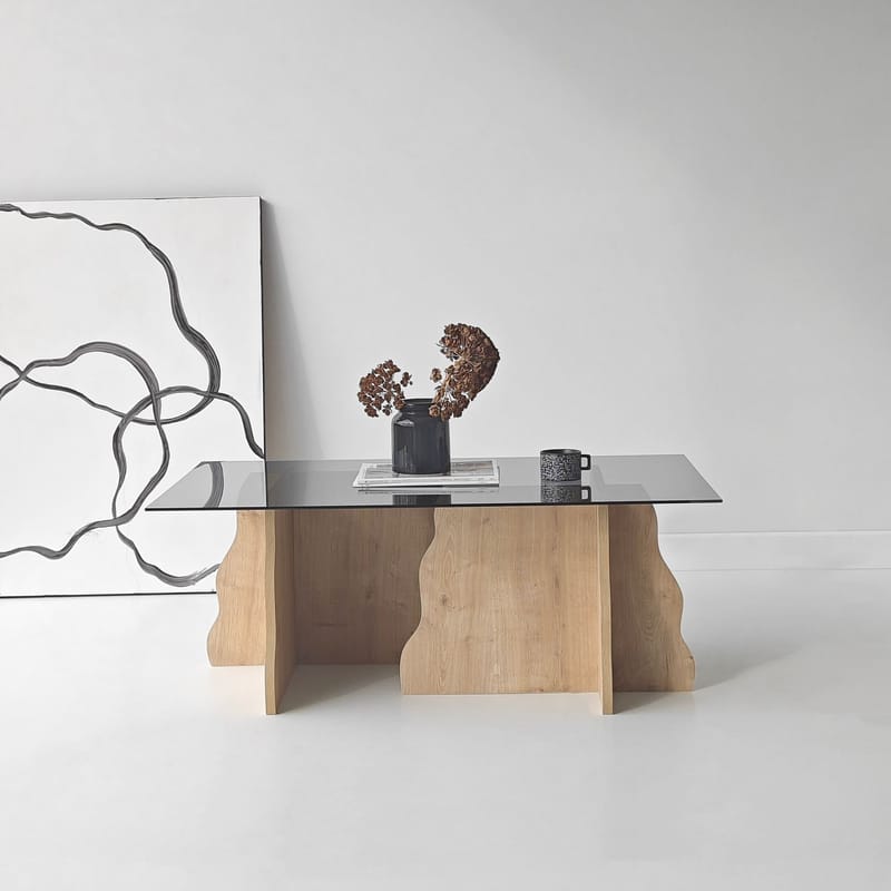 Zevric sofabord 65x105 cm rektangulært glass - Safir Eik og Røkt - Møbler - Bord - Sofabord