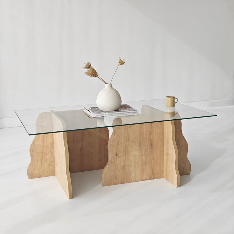 Zevric sofabord 65x105 cm rektangulært glass - Safir Eik og Transparent - Møbler - Bord - Sofabord