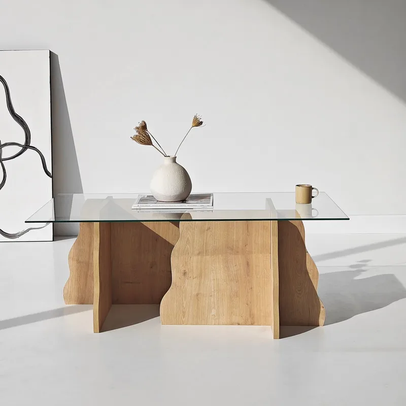 Zevric sofabord 65x105 cm rektangulært glass - Safir Eik og Transparent - Møbler - Bord - Sofabord