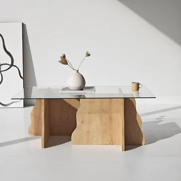 Zevric sofabord 65x105 cm rektangulært glass - Safir Eik og Transparent - Møbler - Bord - Sofabord
