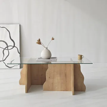 Zevric sofabord 65x105 cm rektangulært glass - Safir Eik og Transparent - Møbler - Bord - Sofabord