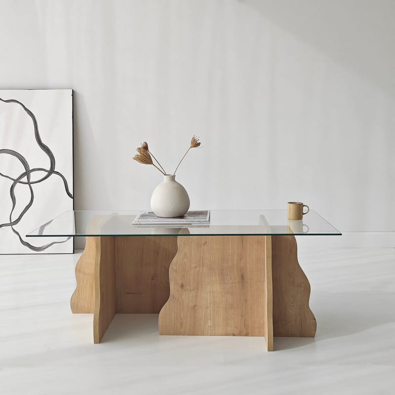 Zevric sofabord 65x105 cm rektangulært glass - Safir Eik og Transparent - Møbler - Bord - Sofabord