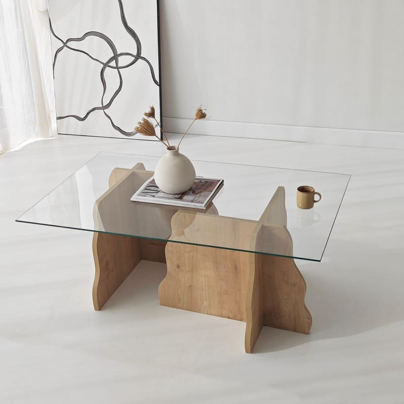 Zevric sofabord 65x105 cm rektangulært glass - Safir Eik og Transparent - Møbler - Bord - Sofabord