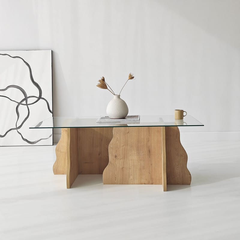 Zevric sofabord 65x105 cm rektangulært glass - Safir Eik og Transparent - Møbler - Bord - Sofabord