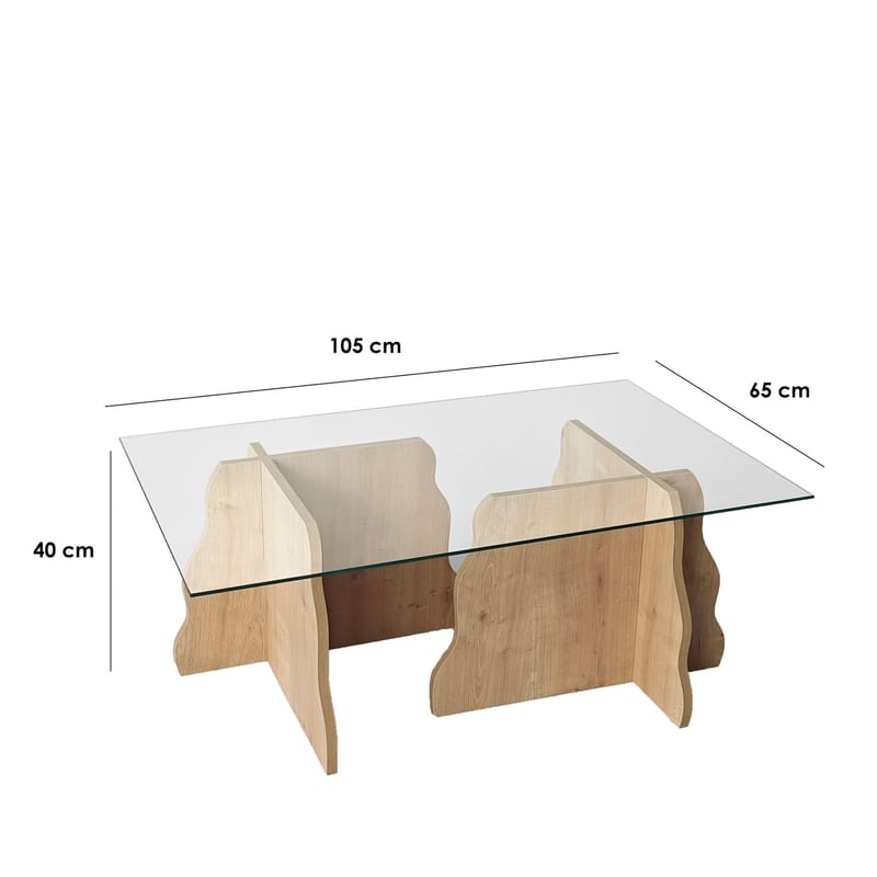 Zevric sofabord 65x105 cm rektangulært glass - Safir Eik og Transparent - Møbler - Bord - Sofabord