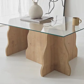 Zevric sofabord 65x105 cm rektangulært glass - Safir Eik og Transparent - Møbler - Bord - Sofabord