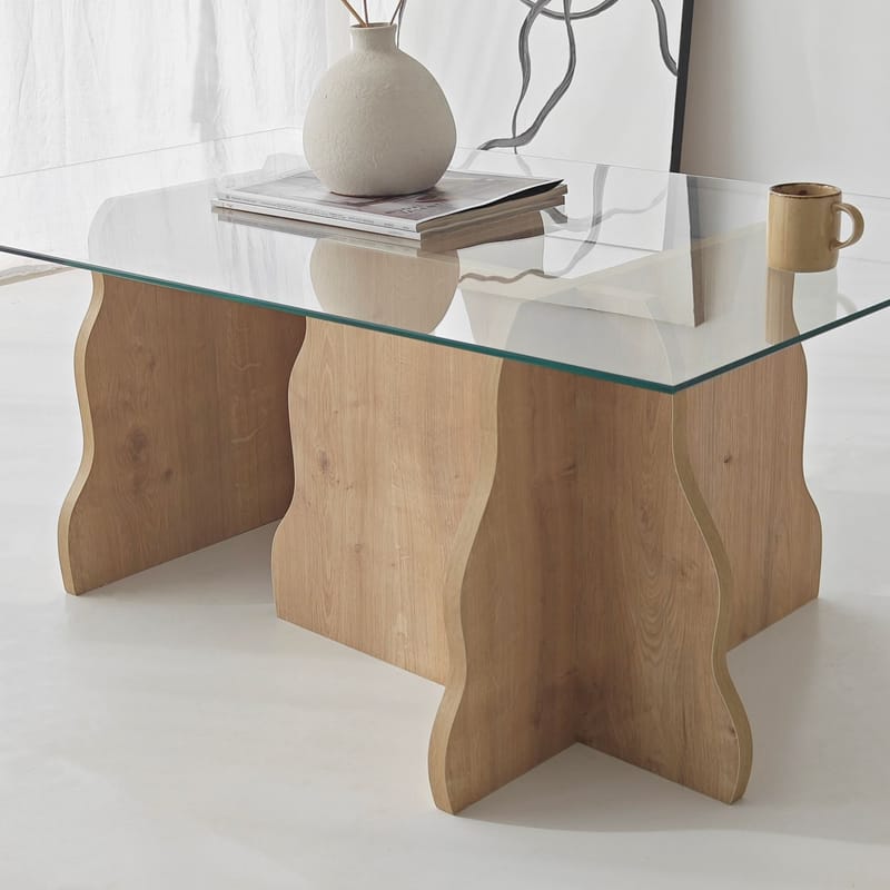 Zevric sofabord 65x105 cm rektangulært glass - Safir Eik og Transparent - Møbler - Bord - Sofabord
