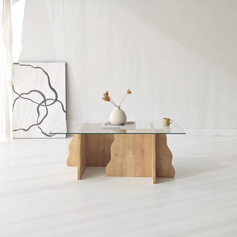 Zevric sofabord 65x105 cm rektangulært glass - Safir Eik og Transparent - Møbler - Bord - Sofabord
