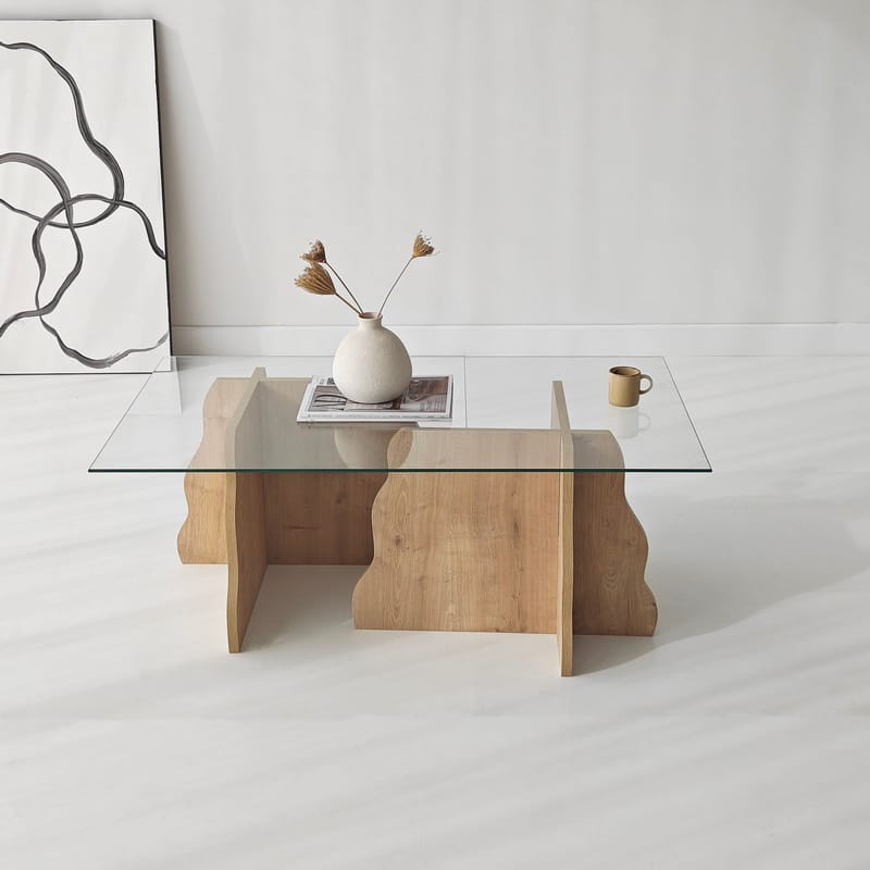 Zevric sofabord 65x105 cm rektangulært glass - Safir Eik og Transparent - Møbler - Bord - Sofabord