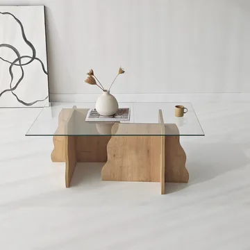 Zevric sofabord 65x105 cm rektangulært glass - Safir Eik og Transparent - Møbler - Bord - Sofabord