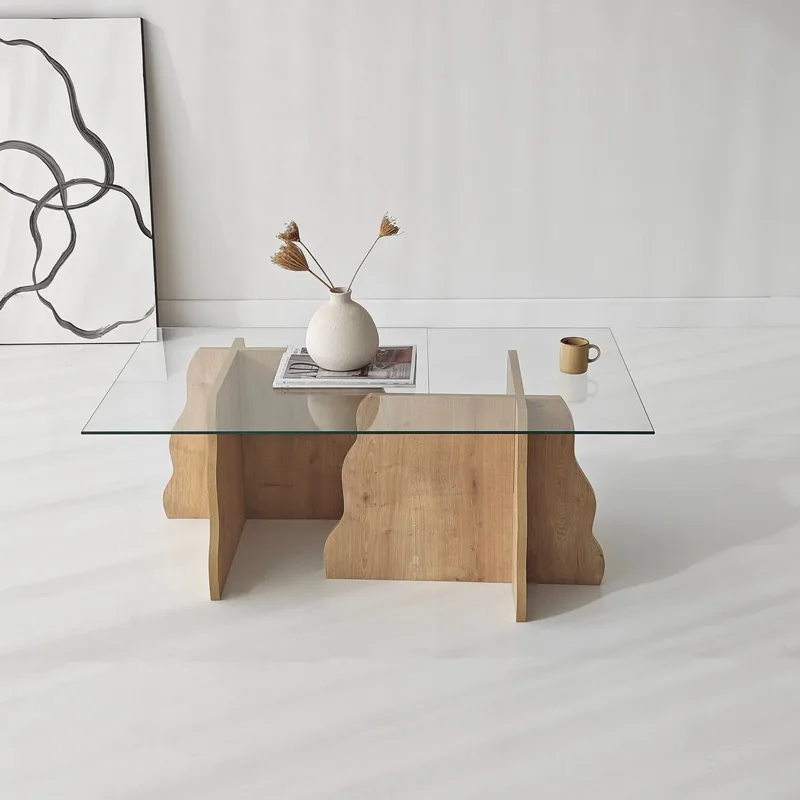 Zevric sofabord 65x105 cm rektangulært glass - Safir Eik og Transparent - Møbler - Bord - Sofabord