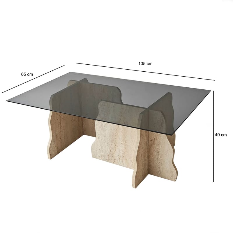 Zevric sofabord 65x105 cm rektangulært glass - Travertin og Røkt - Møbler - Bord - Sofabord