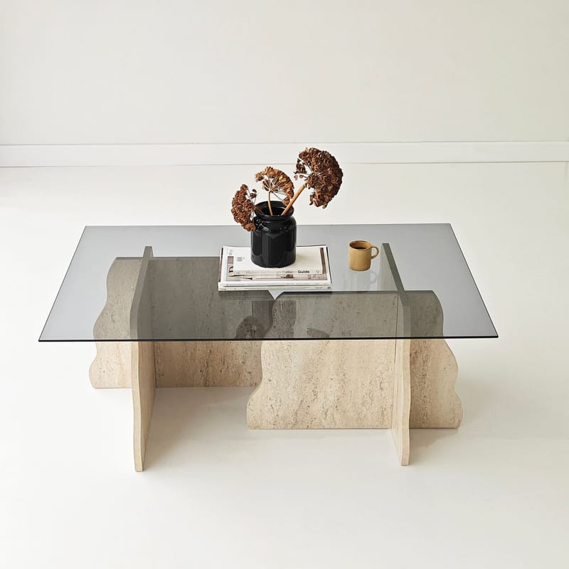 Zevric sofabord 65x105 cm rektangulært glass - Travertin og Røkt - Møbler - Bord - Sofabord
