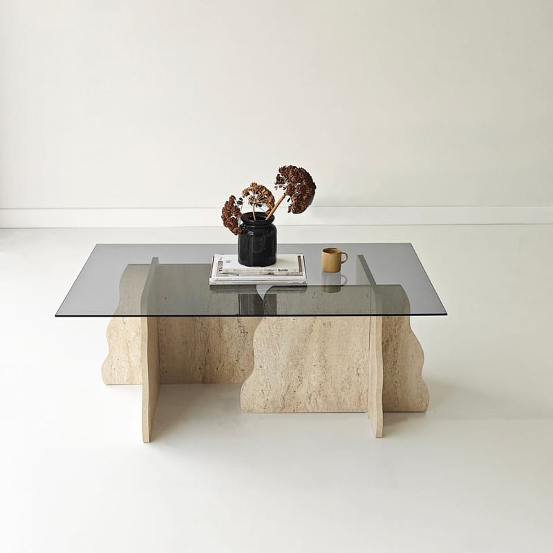Zevric sofabord 65x105 cm rektangulært glass - Travertin og Røkt - Møbler - Bord - Sofabord