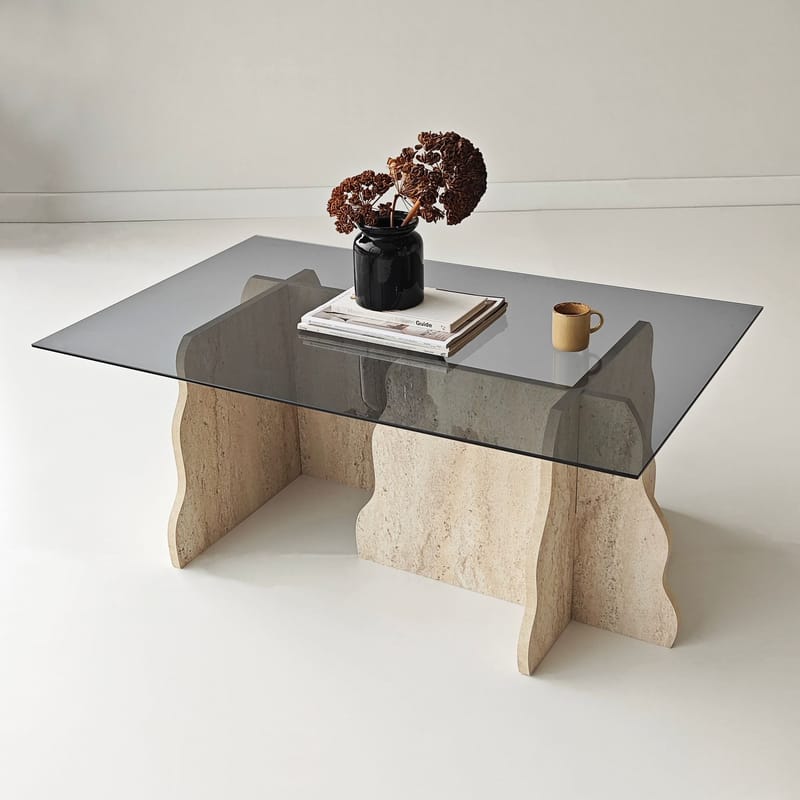 Zevric sofabord 65x105 cm rektangulært glass - Travertin og Røkt - Møbler - Bord - Sofabord