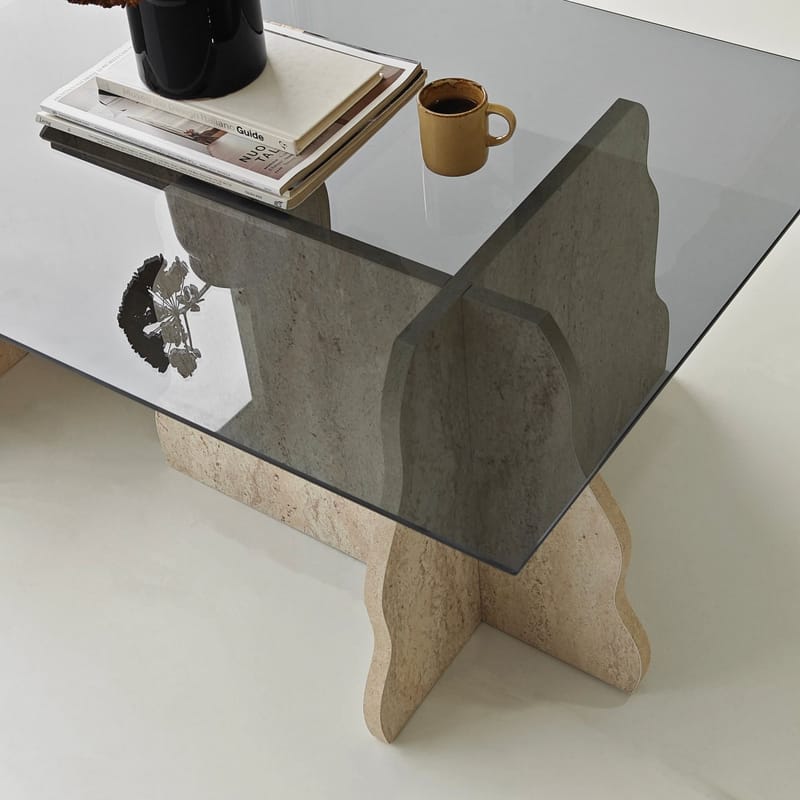 Zevric sofabord 65x105 cm rektangulært glass - Travertin og Røkt - Møbler - Bord - Sofabord