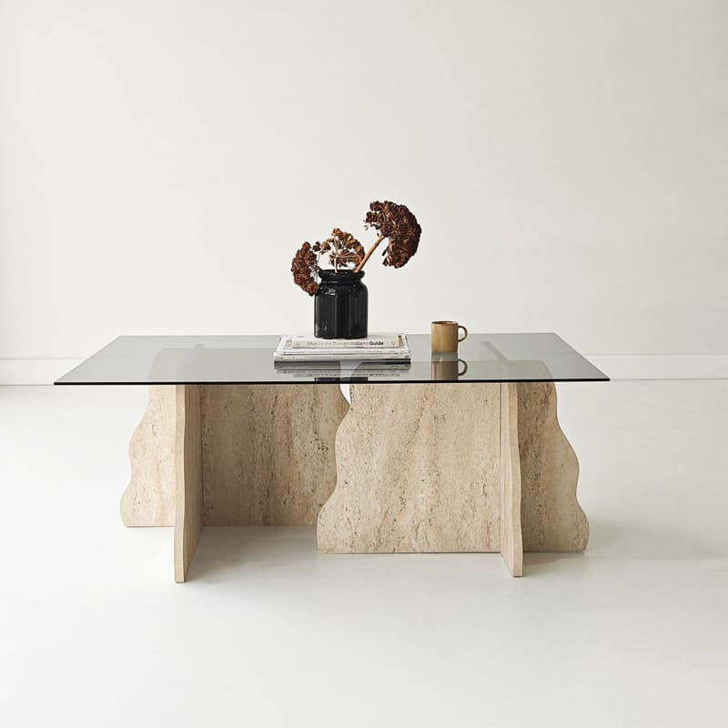 Zevric sofabord 65x105 cm rektangulært glass - Travertin og Røkt - Møbler - Bord - Sofabord