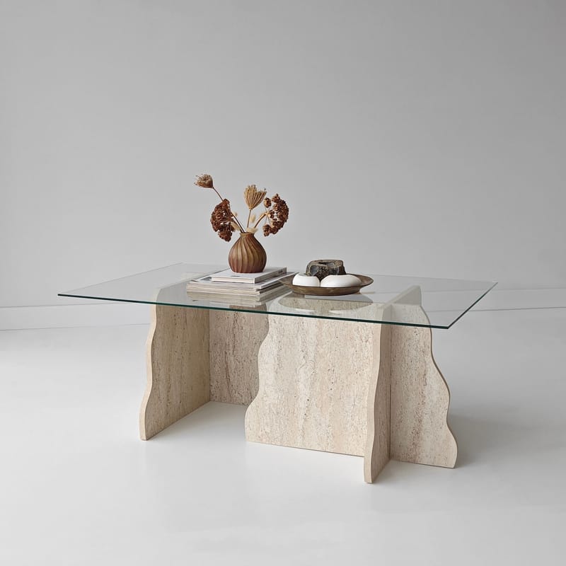 Zevric sofabord 65x105 cm rektangulært glass - Travertin og Transparent - Møbler - Bord - Sofabord